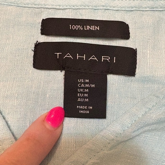 Tahari Sky Blue and White 100% Linen Women's Blouse size M - Picture 3 of 10